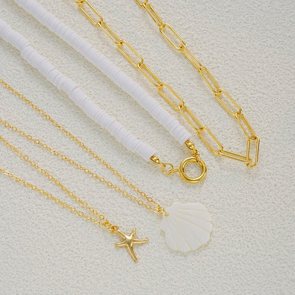 4pc Starfish & Shell Layered Necklace Set