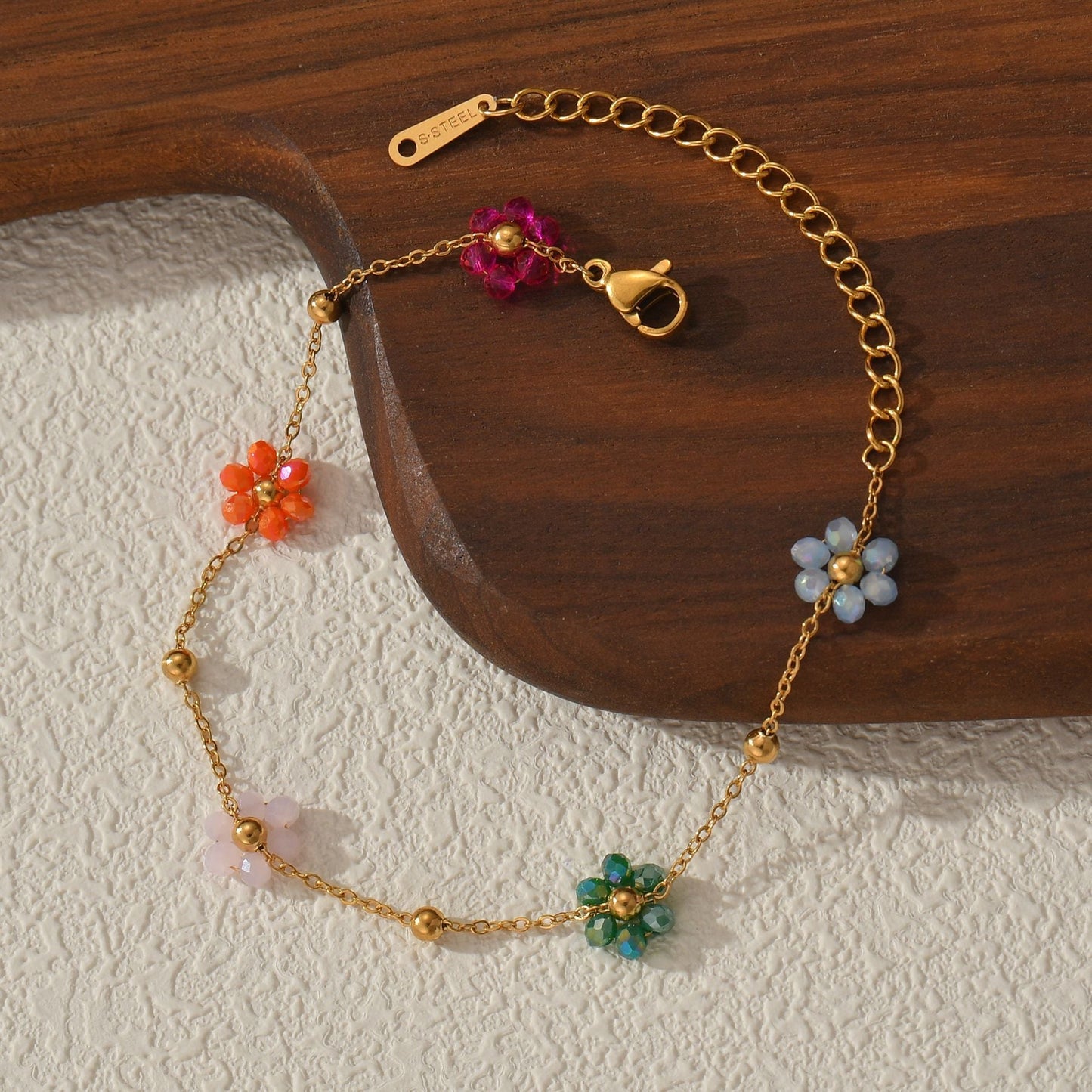 Colorful Beaded Flower Chain Bracelet