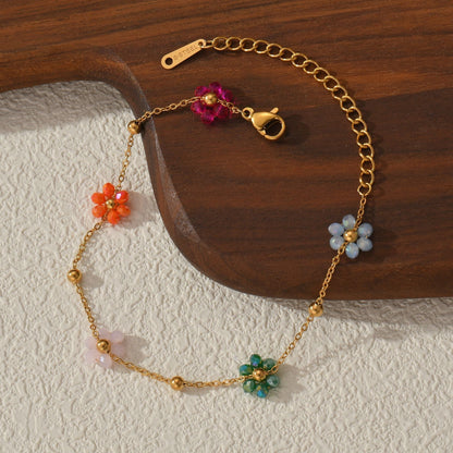 Colorful Beaded Flower Chain Bracelet
