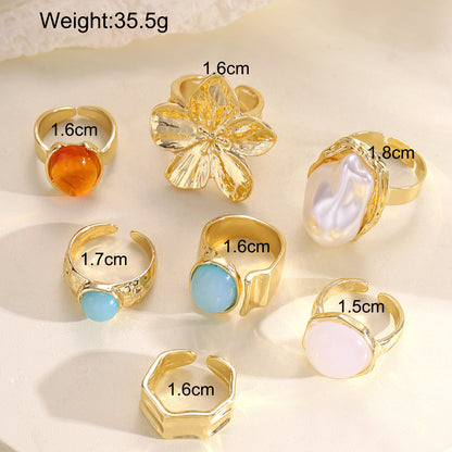 7pc Vintage Acrylic Gemstone Ring Set