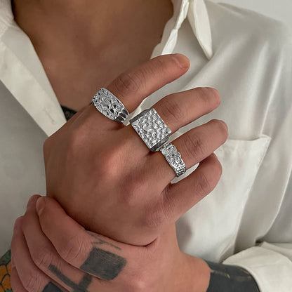 3pc Punk Square Chunky Ring Set