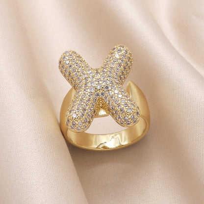Gold Bubble Letter Initial Ring