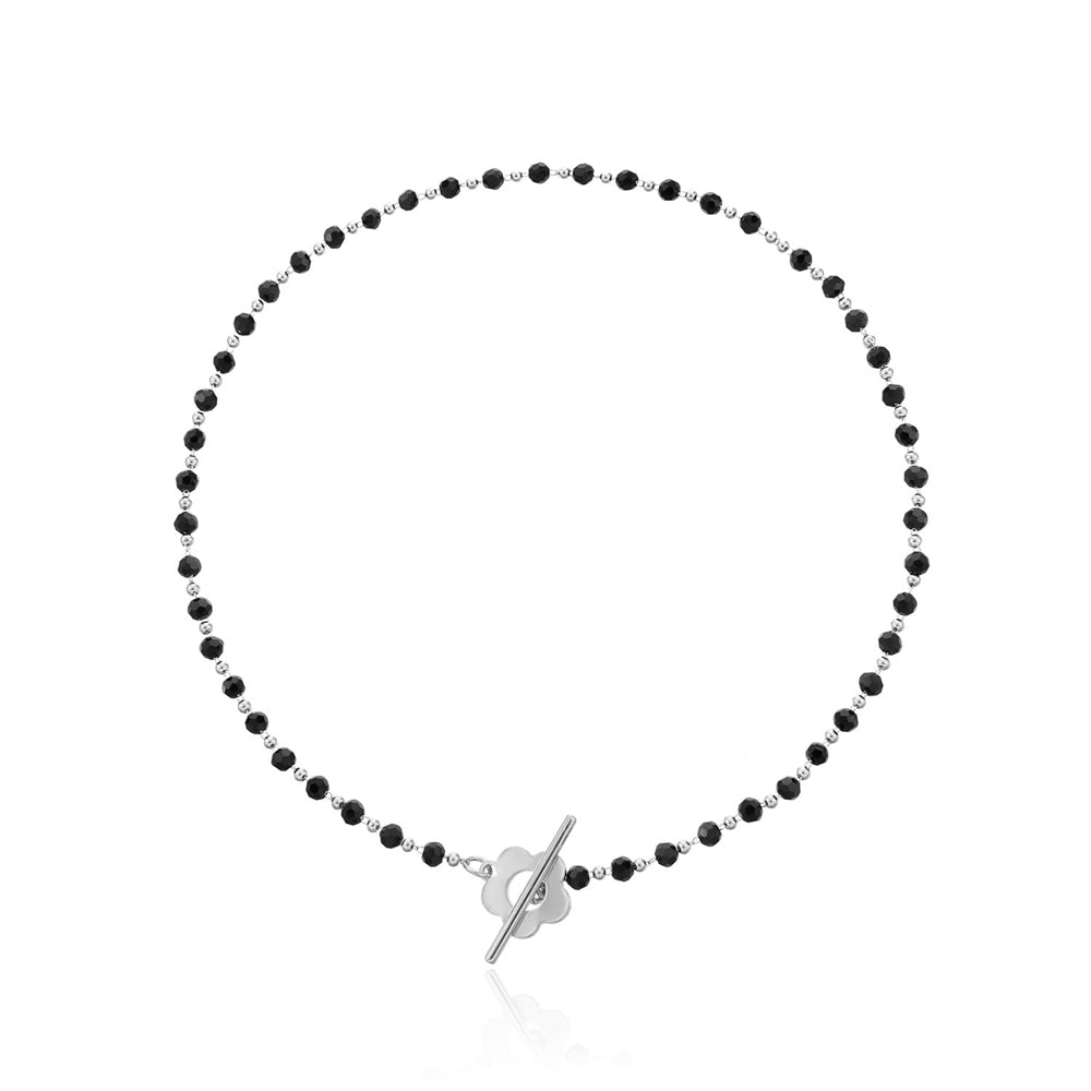 Black Bead Clover Toggle Choker