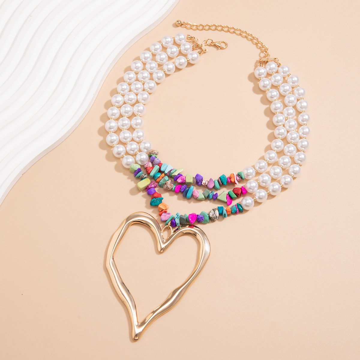 Boho Multicolor Stone Heart Choker Necklace