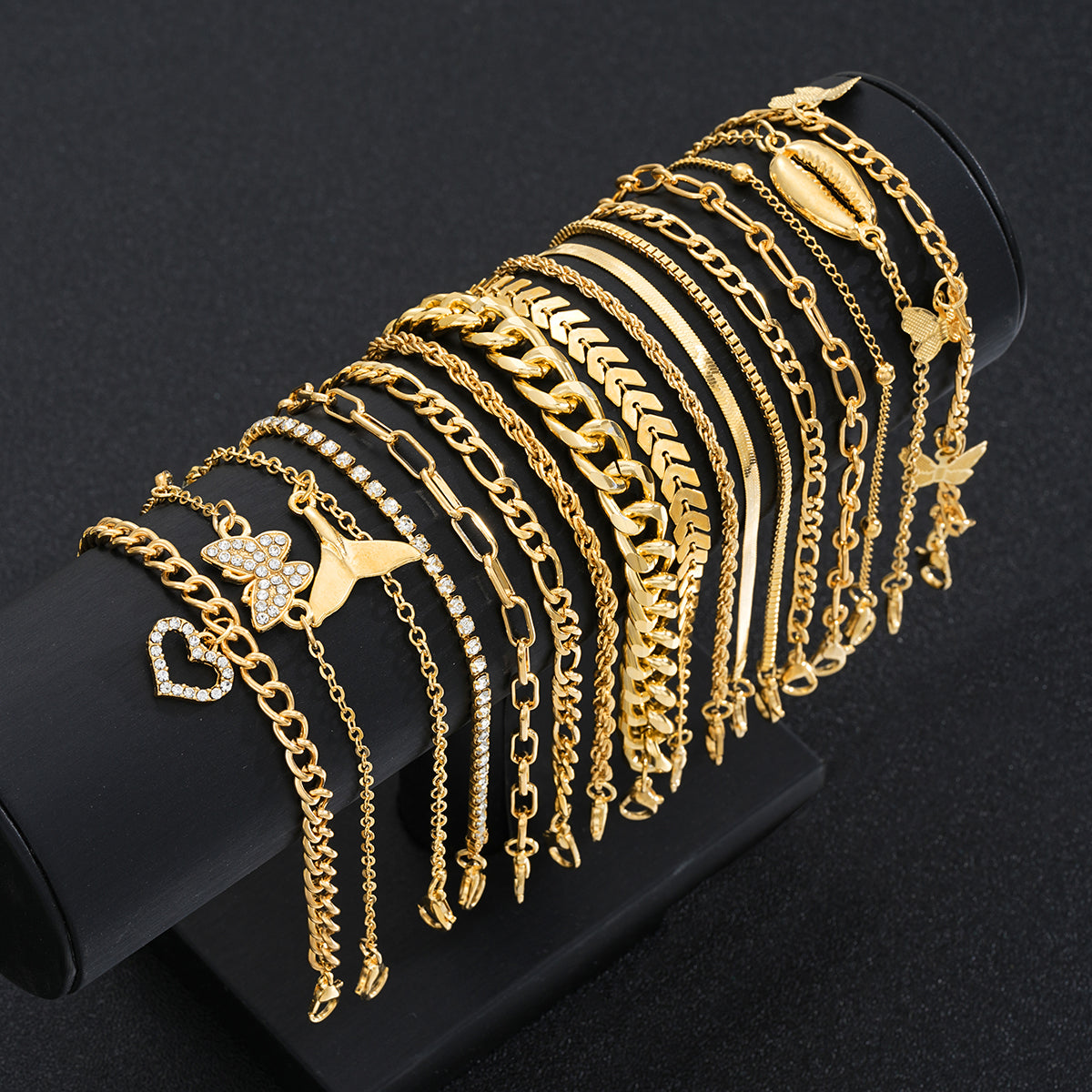 17pc Boho Butterfly & Charm Bracelet Set