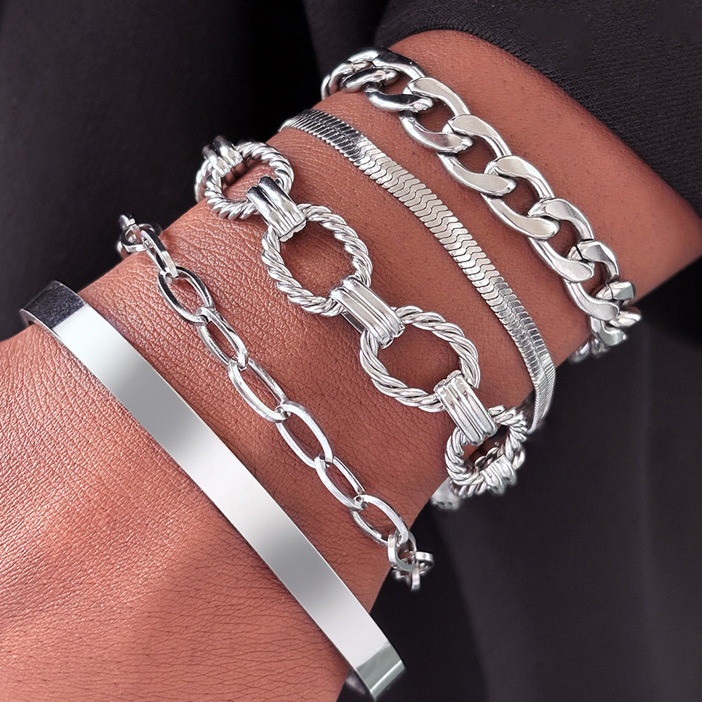5pc Chunky Chain Bracelet Stack