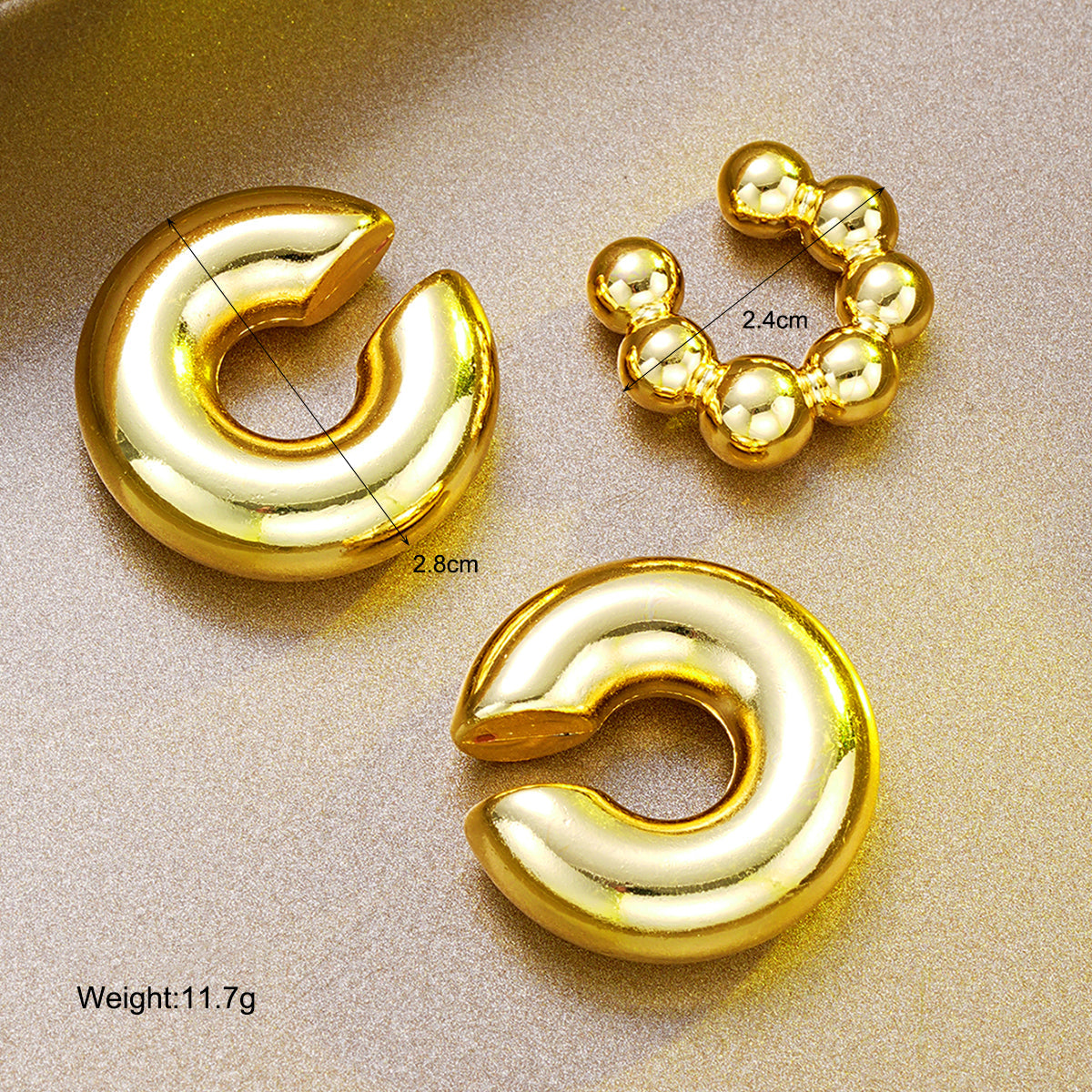 3pc Chunky Gold Cuff Clip Earring Set