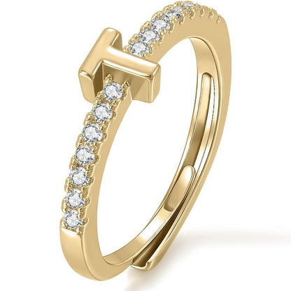 Gold Initial Letter Adjustable Ring