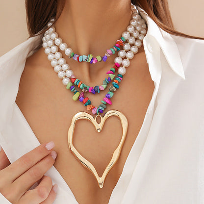 Boho Multicolor Stone Heart Choker Necklace