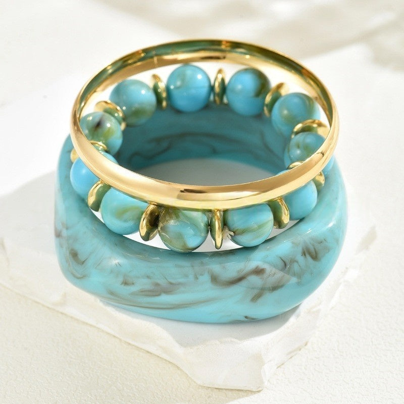 Wide Resin & Beaded Bracelet Set