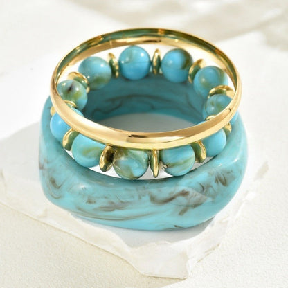 Wide Resin & Beaded Bracelet Set