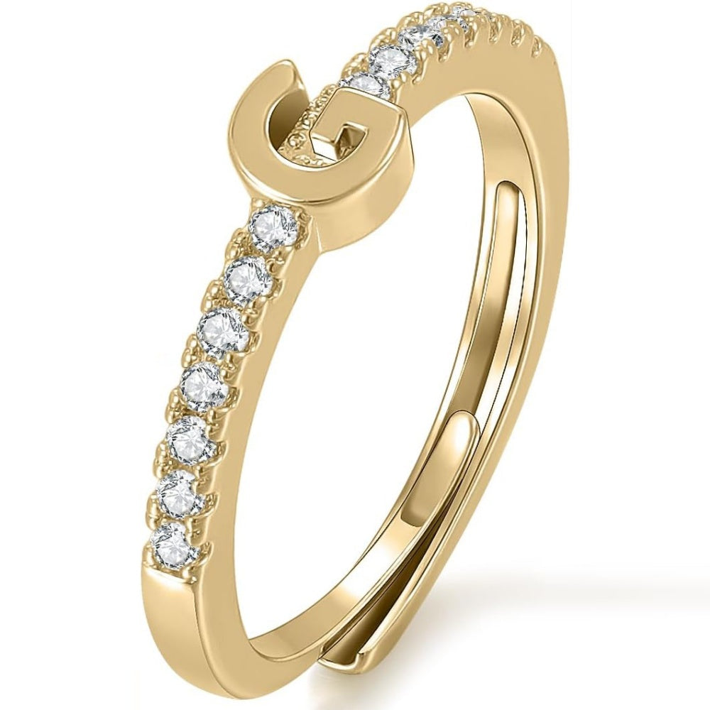 Gold Initial Letter Adjustable Ring