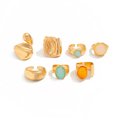 7pc Gold Crystal Geometric Ring Set