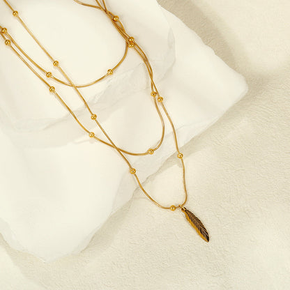 3pc Layered Feather Pendant Necklace Set