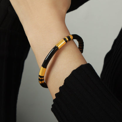 Black Enamel Gold Cuff Bangle