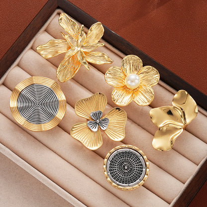 6pc Oversized Floral & Abstract Ring Set