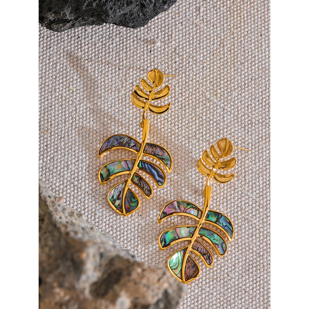 Abalone Palm Leaf Drop Earrings