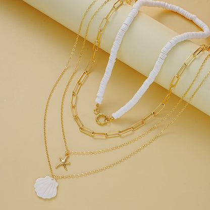 4pc Starfish & Shell Layered Necklace Set