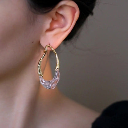 Clear Resin Teardrop Hoop Earrings