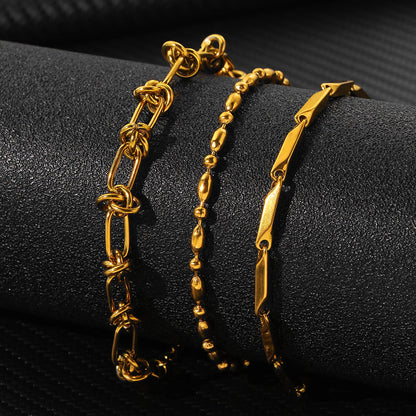 3pc Mixed Link Gold Bracelet Set
