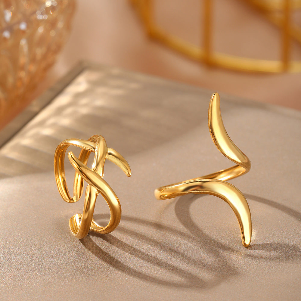 2pc Abstract Gold Ring Set