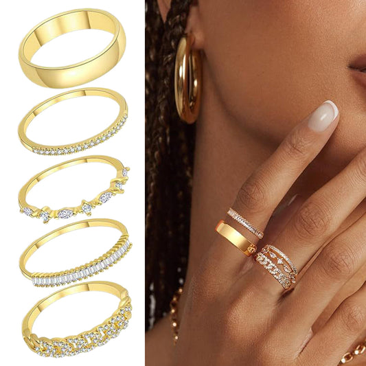 5pc Dainty Stackable Cubic Ring Set