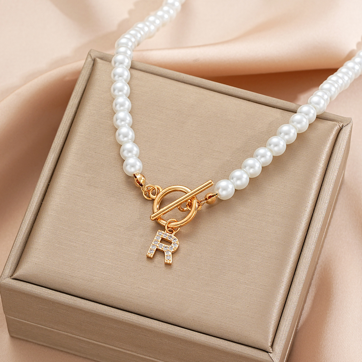 Pearl Initial Toggle Necklace