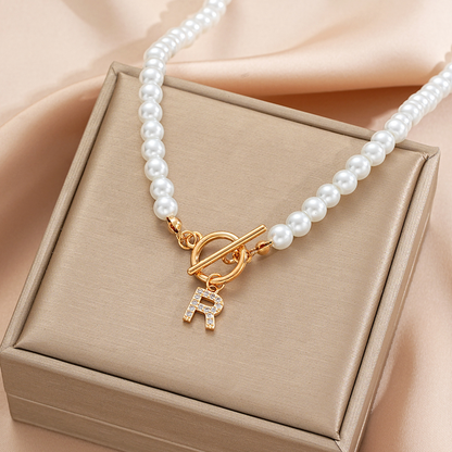 Pearl Initial Toggle Necklace