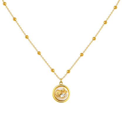 Gold Shell Charm Necklace with Crystal Pendant