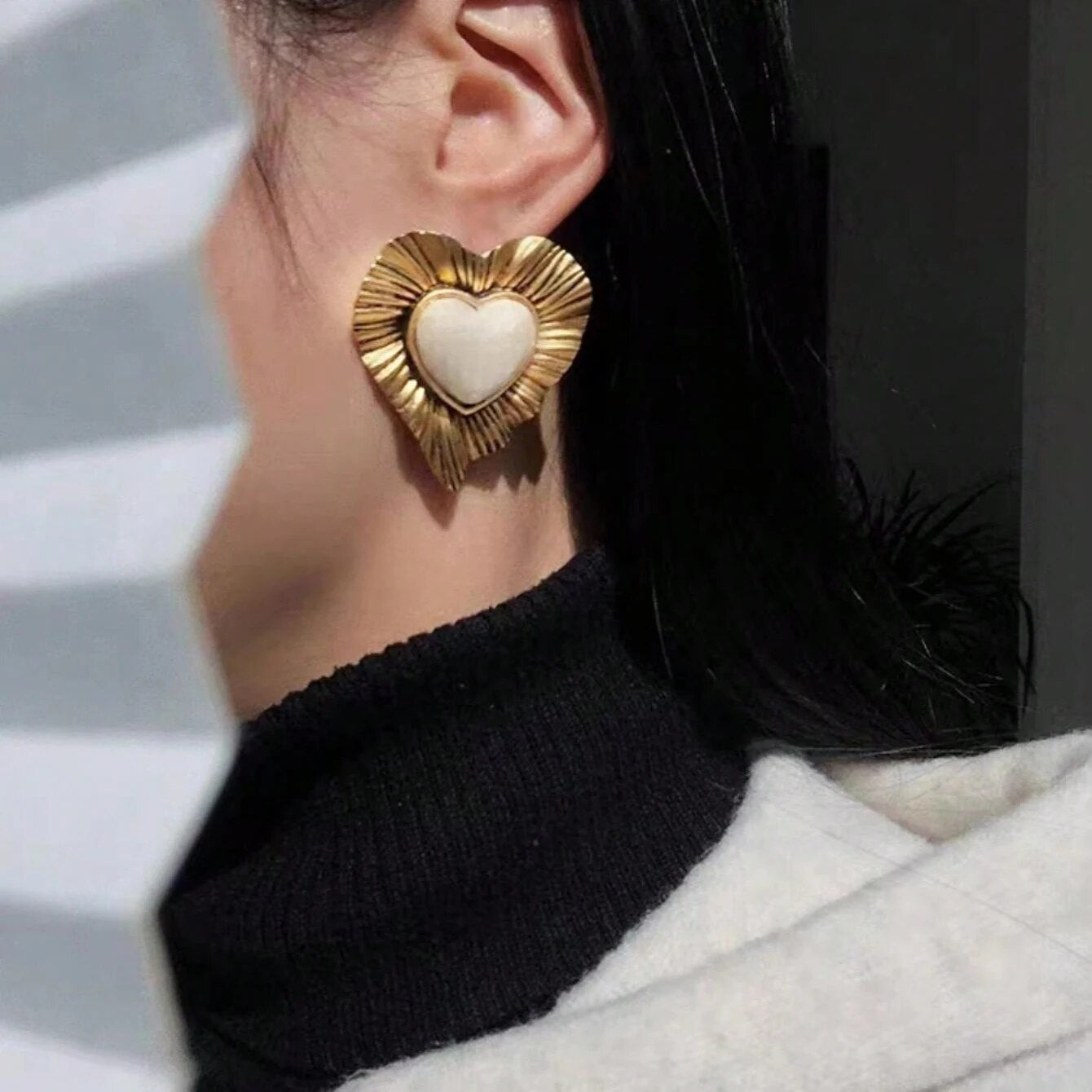 Pearl Heart Stud Earrings
