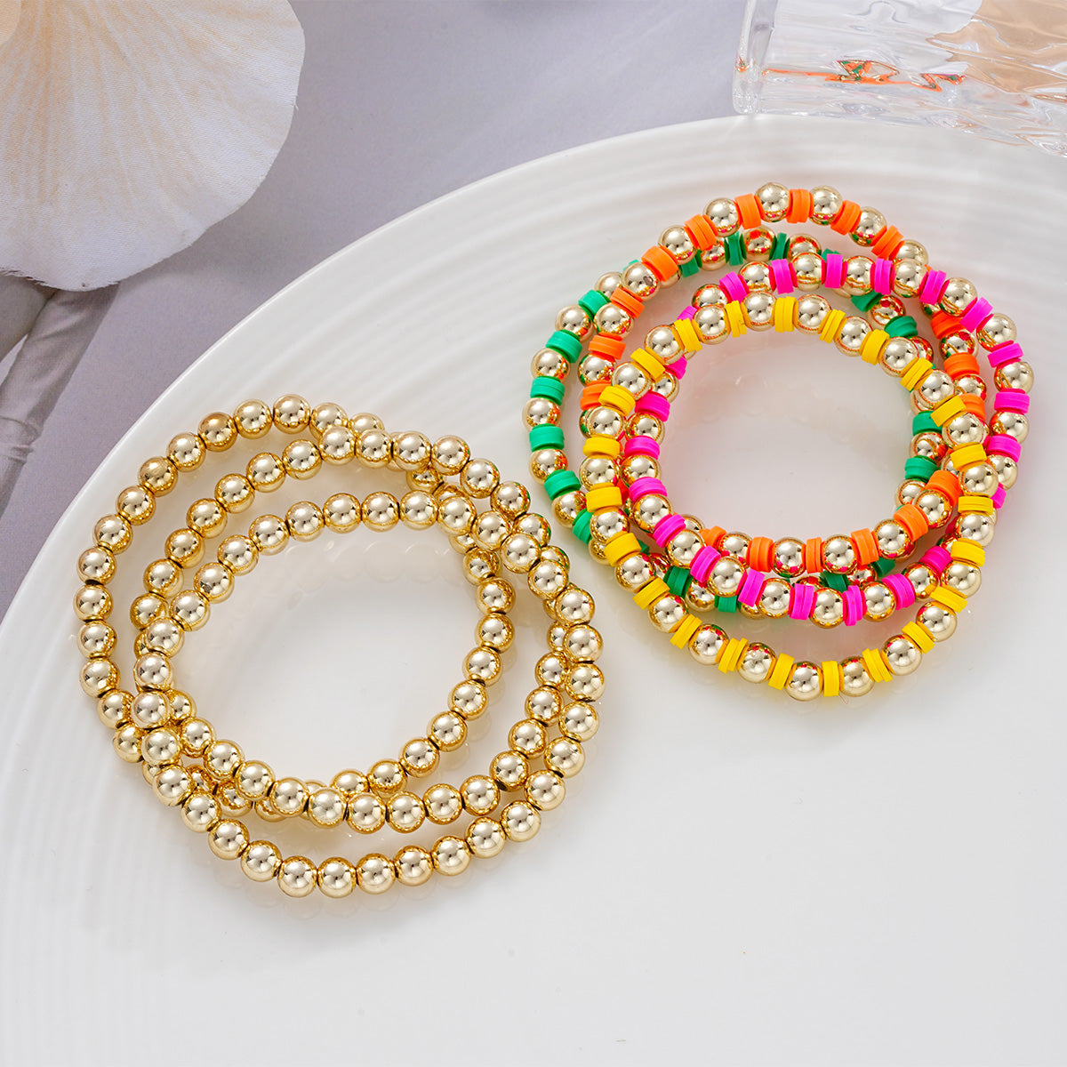5pc Neon Beaded Stretch Bracelet Set