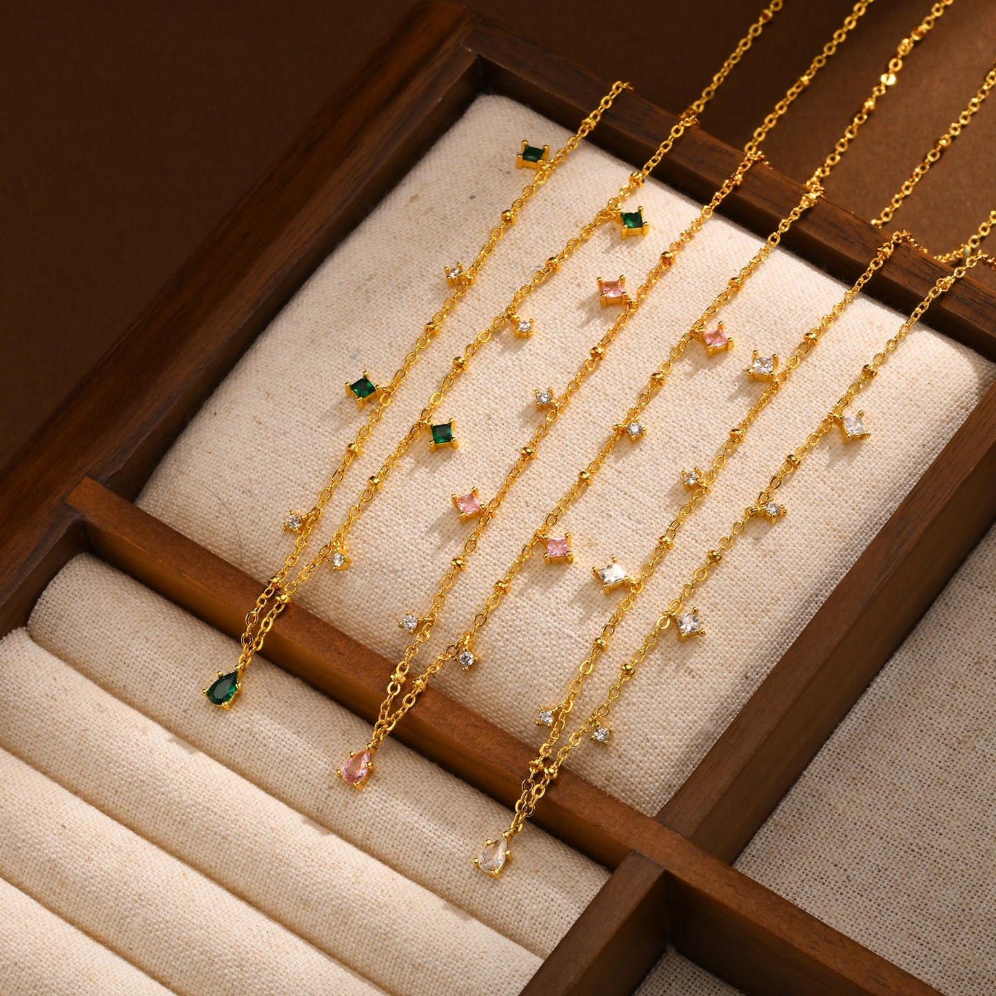 Dainty Red Gemstone Charm Necklace