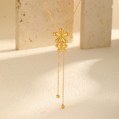 Gold Floral Drop Pendant Necklace