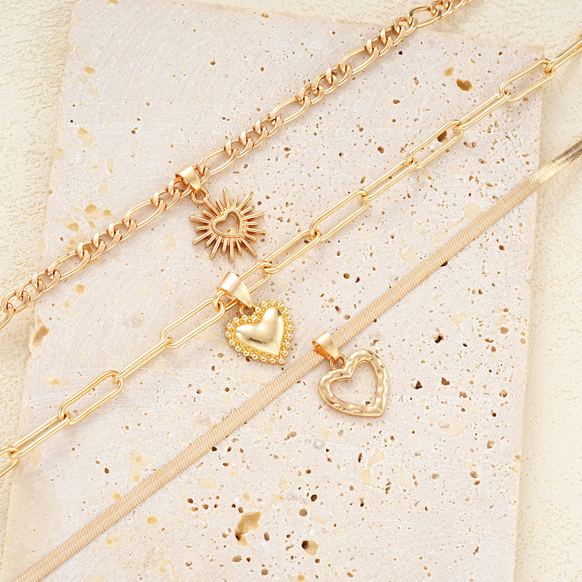 3pc Boho Heart Pendant Necklace Set