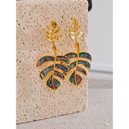Abalone Palm Leaf Drop Earrings
