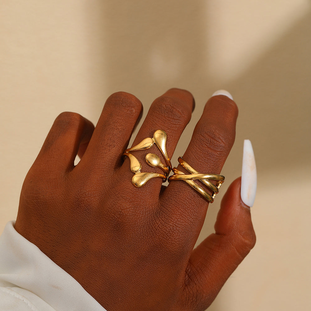 2pc Abstract Gold Statement Ring Set