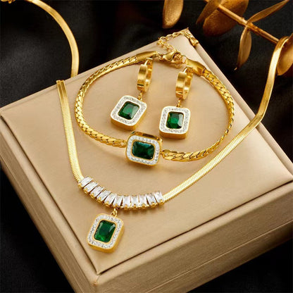 3pc Emerald Charm Jewelry Set
