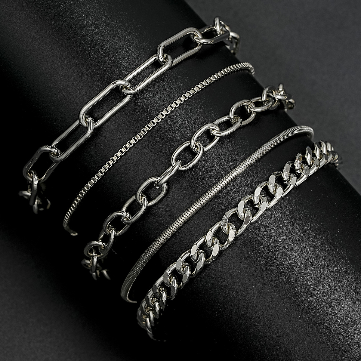 5pc Simple Cuban Chain Bracelet Set