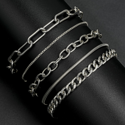 5pc Simple Cuban Chain Bracelet Set