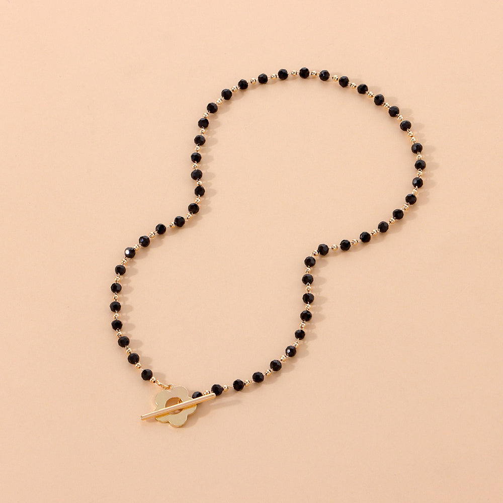 Black Bead Clover Toggle Choker