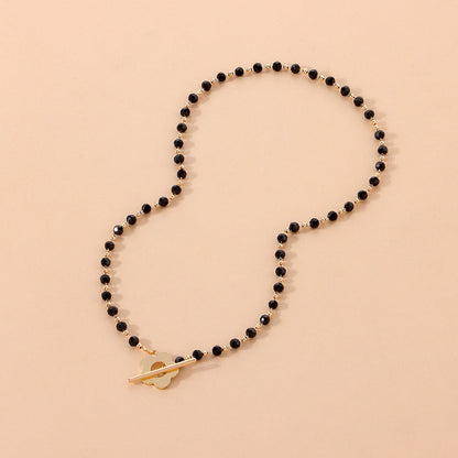 Black Bead Clover Toggle Choker