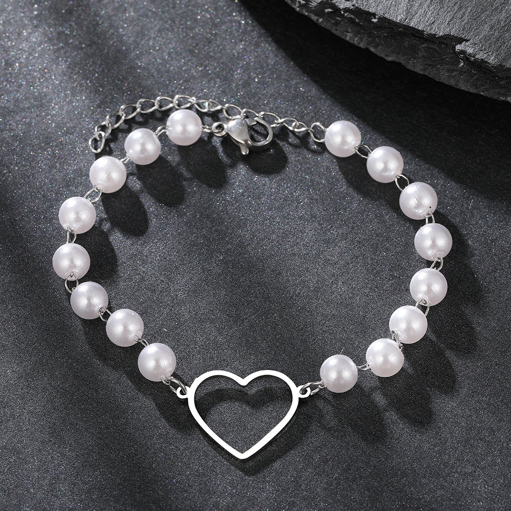 Gold Heart & Pearl Chain Bracelet