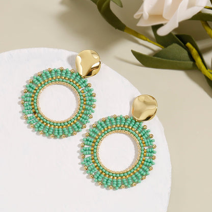 Orange Beaded Circle Drop Earrings