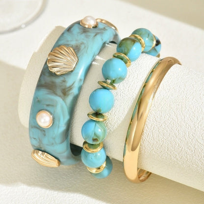 Boho Beaded Pearl & Shell Bracelet Set