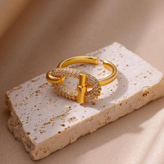 Gold Oval Zircon Open Ring