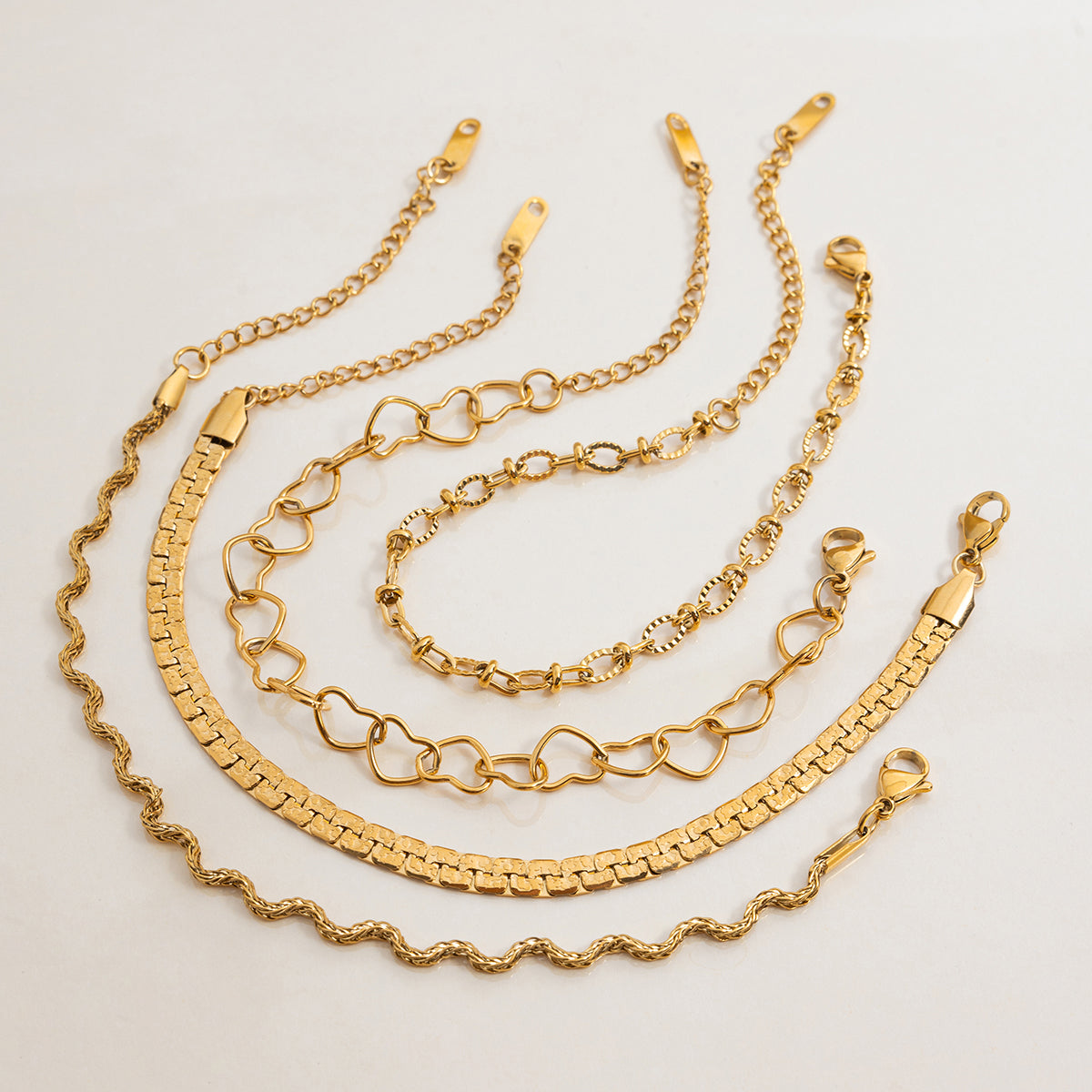 4pc Mixed Texture Chain Bracelet Set