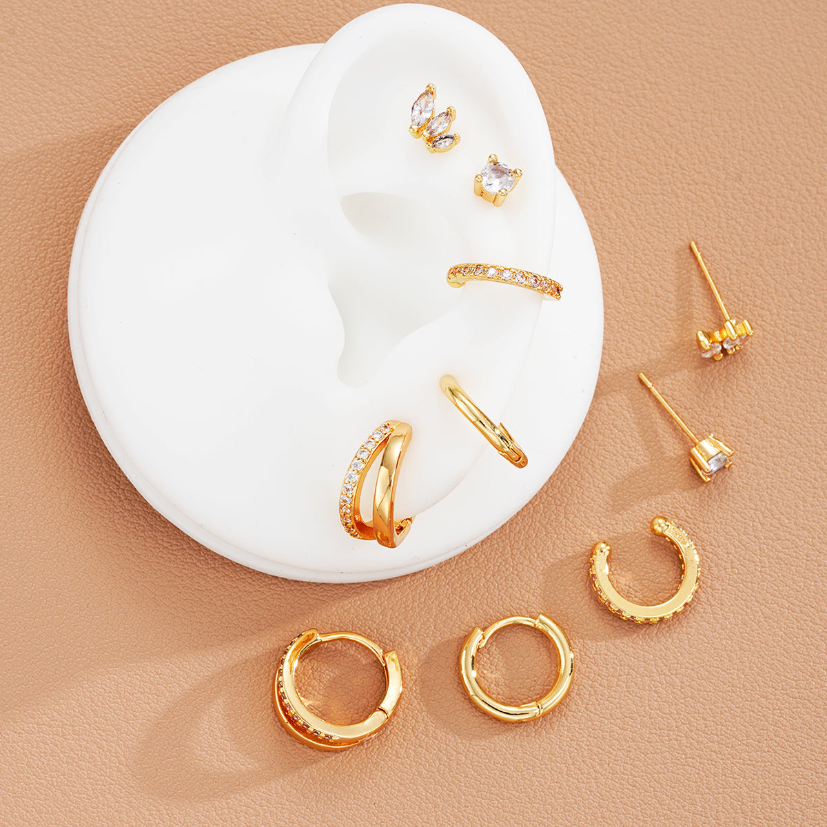 5pc Gold Mini Hoop & Cuff Earring Set