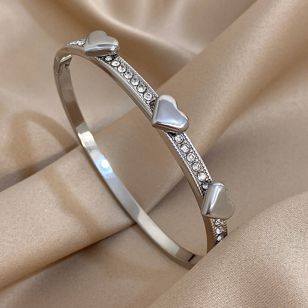 3-Heart Gold Bangle Bracelet