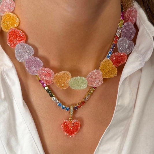 Colorful Jelly Heart Choker Necklace