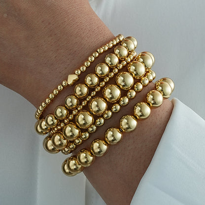 6pc Polished Gold Beaded Bracelet Stack